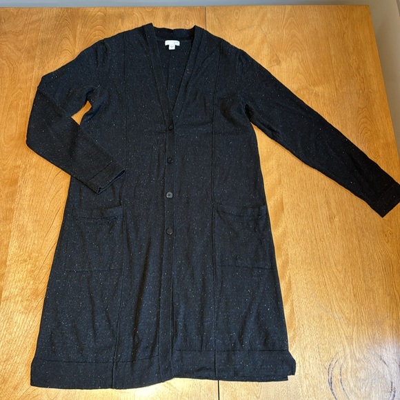 J Jill long black v-neck cardigan. XS. Cotton/linen blend button up w/pockets. - Picture 8 of 11